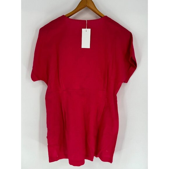 NWT Hudson North Fushsia Pink Red Linen Blend Wrap Belted Summer Dress Sz 2XL - Picture 10 of 15